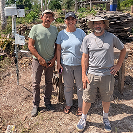 Professors Laura Schneider and Ben Lintner with Rigoberto Mukul Díaz